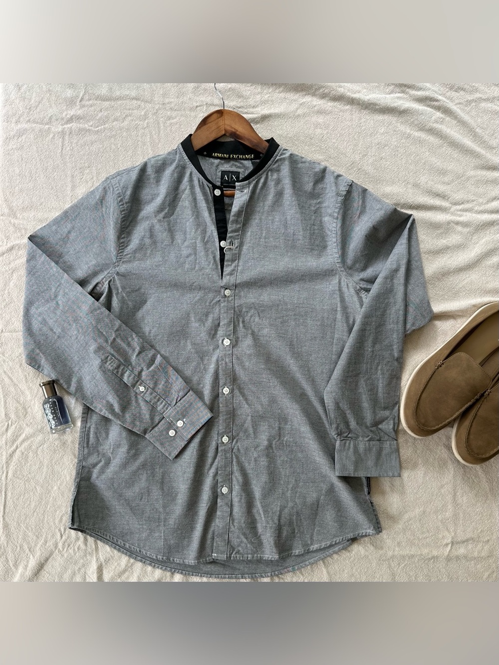 Armani Exchange NEW Unisex Band Collar Grey Button Down Shirt Mens XL
